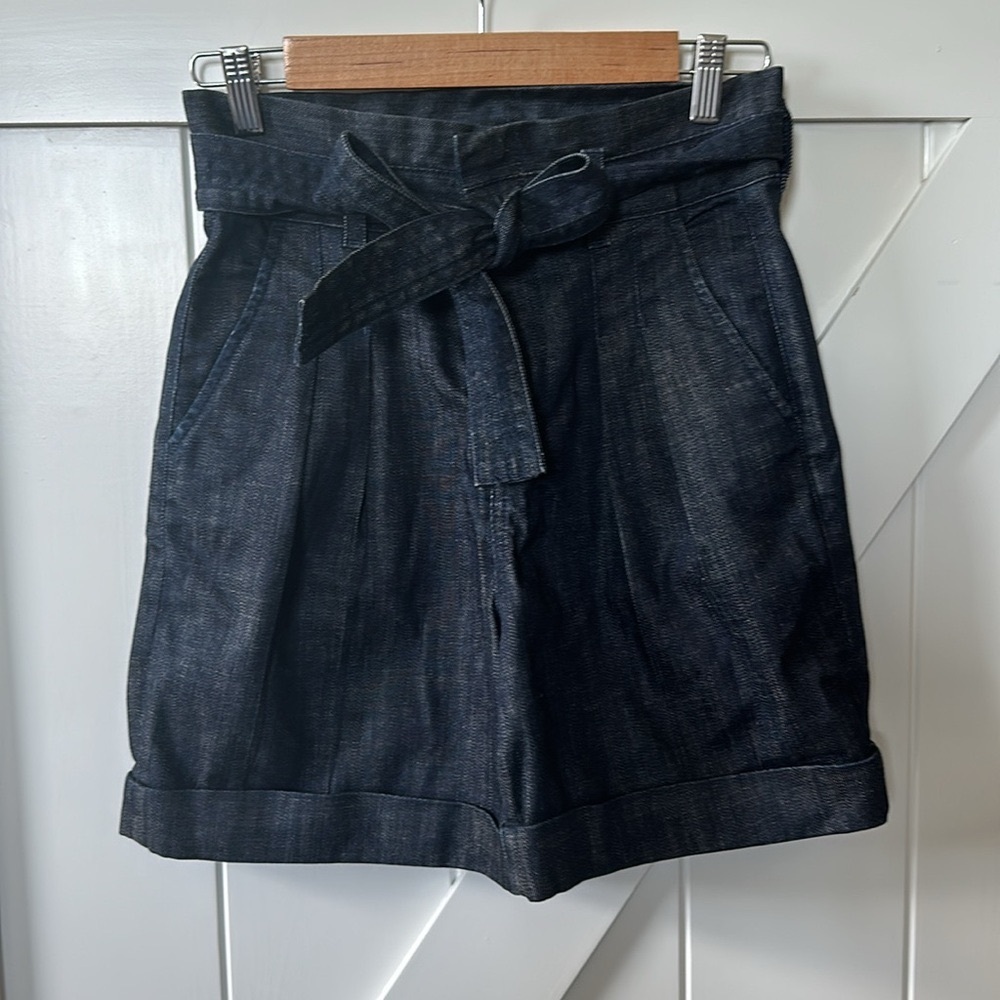 7 For All Mankind High-Waist Dark Indigo Denim Shorts with Belt
